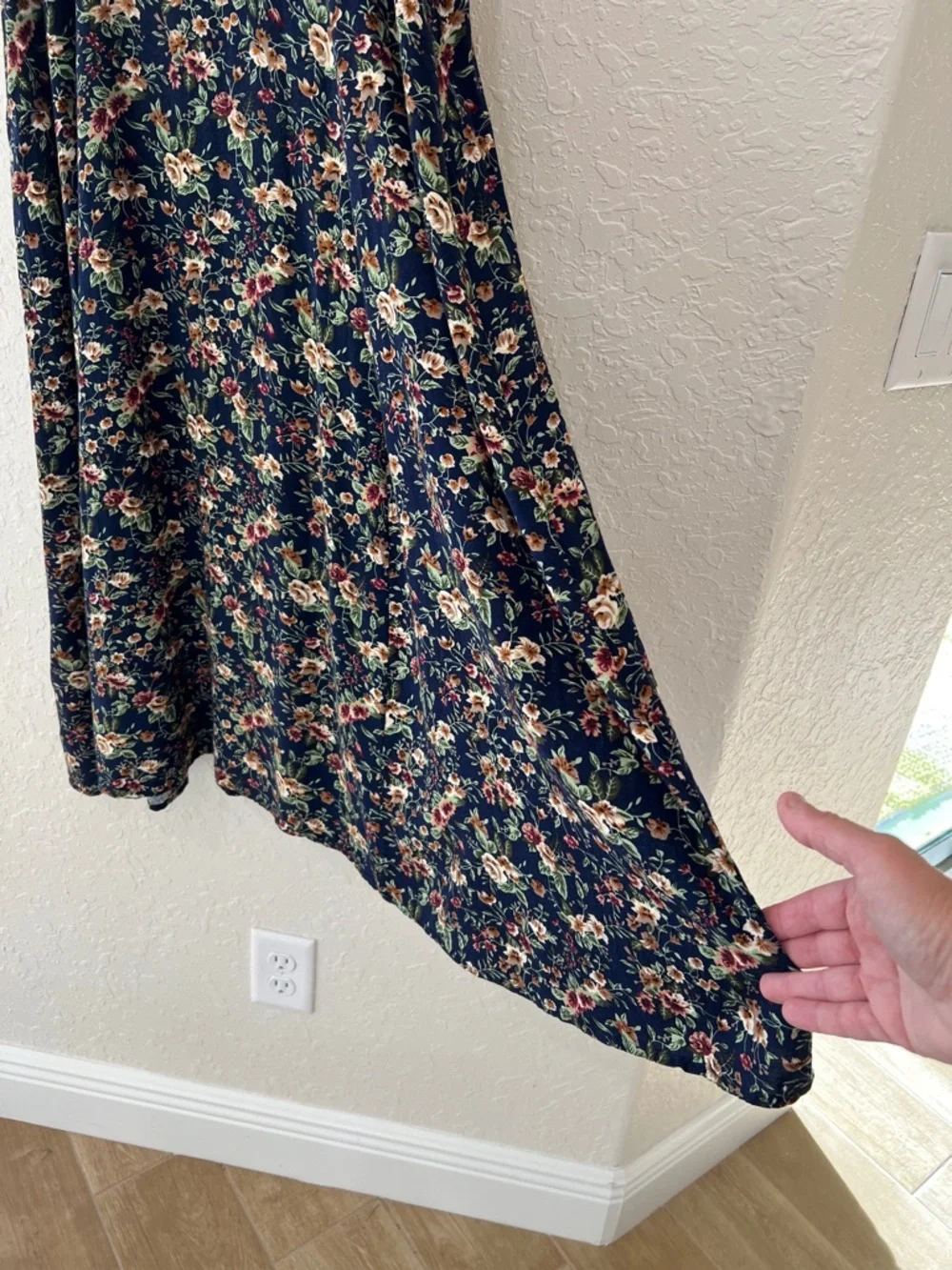 90s Floral Empire Waist Rayon Midi Dress Prairie Cottagecore No Boundaries - Picture 8 of 14